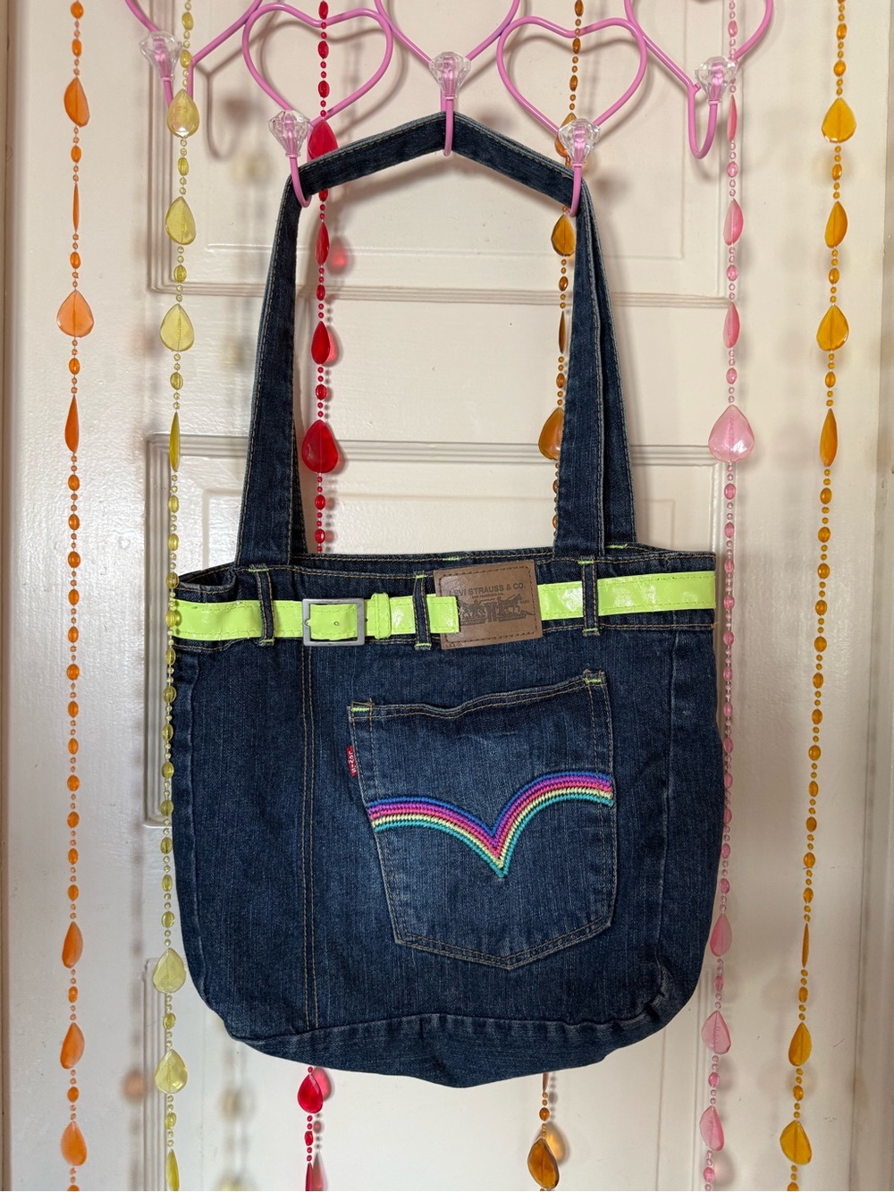 Levi’s Y2K Rainbow Denim Tote Bag Neon Belt Shoulder Bag